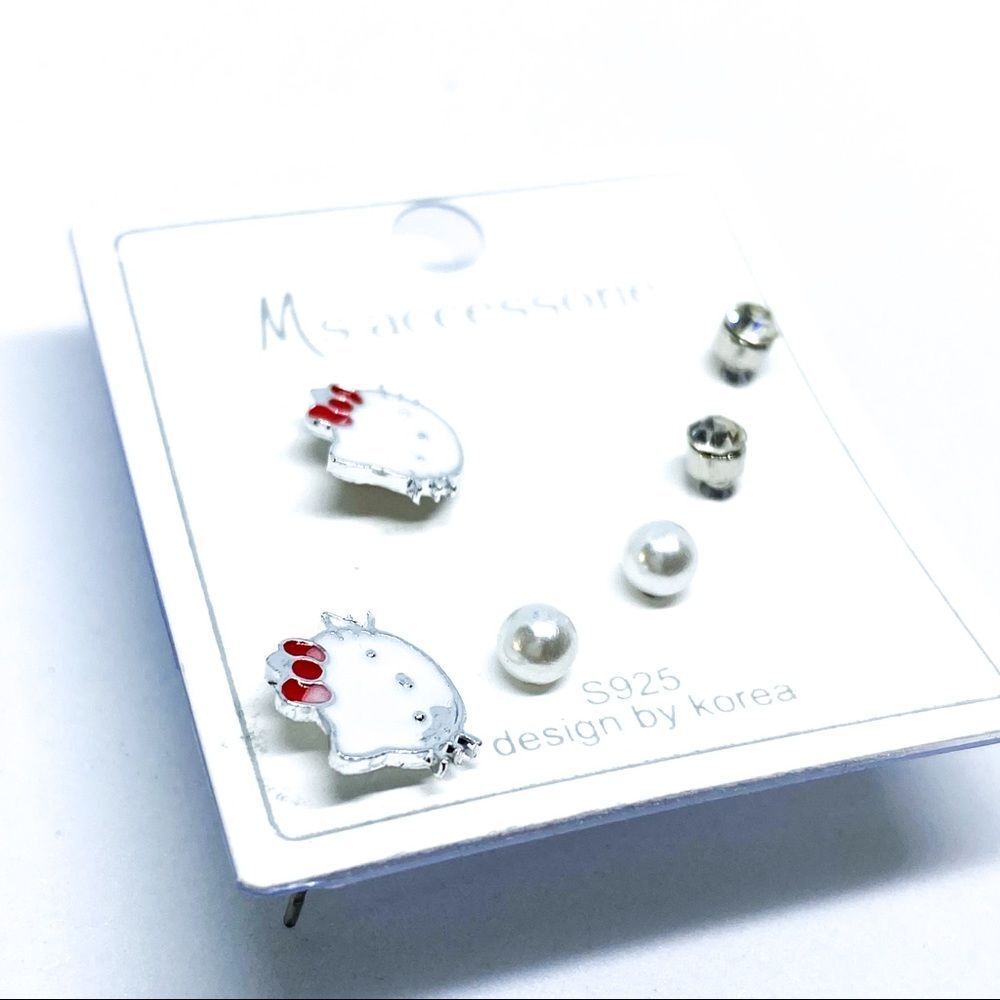 NWT Hello Kitty Pearl CZ Earring Set of 3